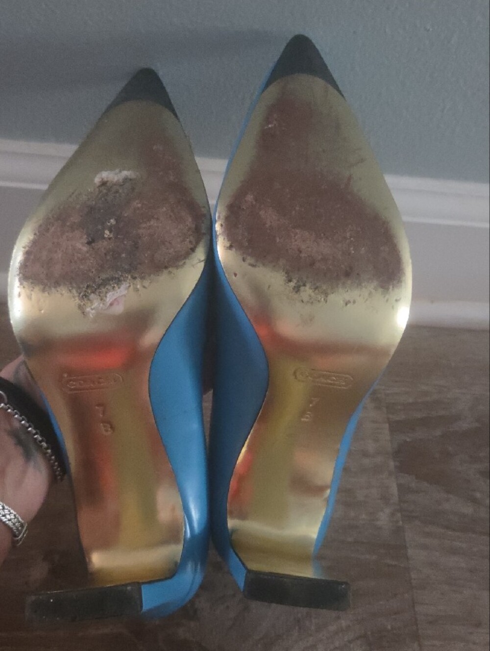Coach Metallic-Plate Blue Pointed Toe Pumps - Picture 3 of 4